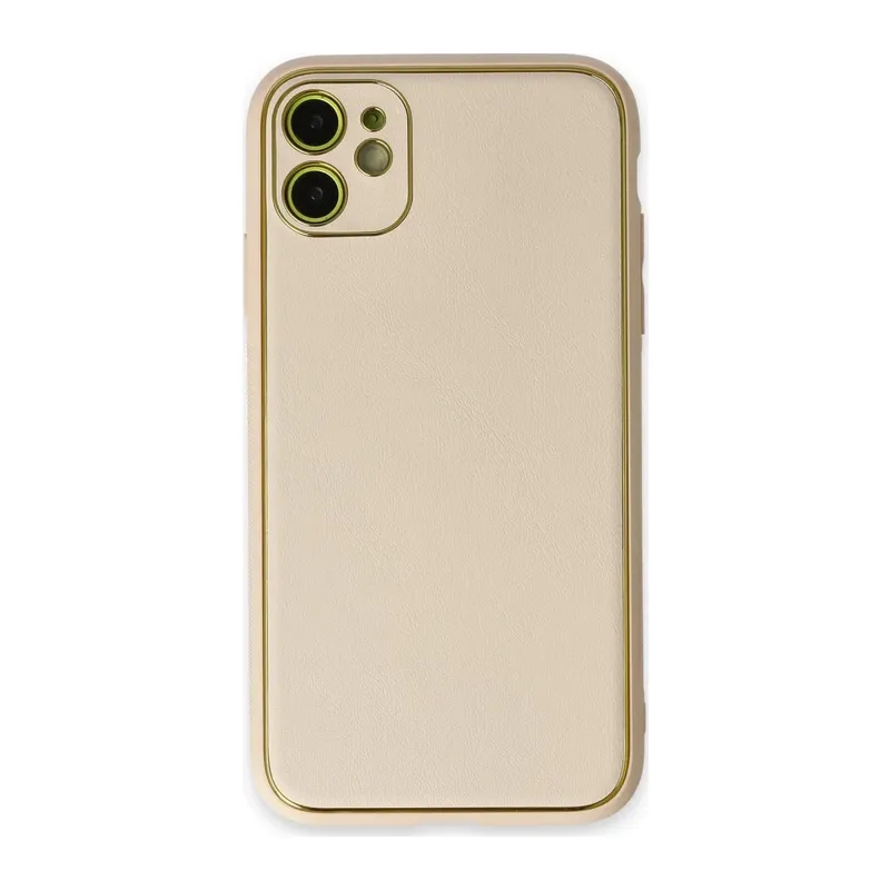 iPhone 12 Kılıf Coco Deri Silikon Kapak - Gold