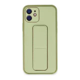 iPhone 12 Kılıf Coco Deri Standlı Kapak - Su Yeşili