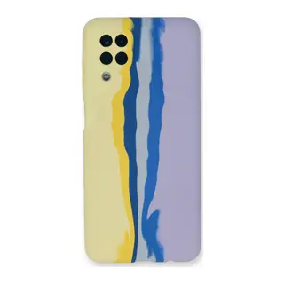 Samsung Galaxy A22 Kılıf Ebruli Lansman Silikon - Sarı-Lila