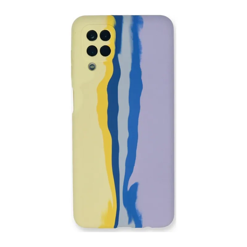 Samsung Galaxy A22 Kılıf Ebruli Lansman Silikon - Sarı-Lila