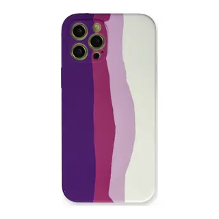 iPhone 12 Pro Max Kılıf Ebruli Lansman Silikon - Mor-Beyaz