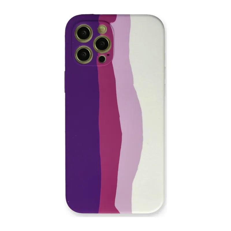 iPhone 12 Pro Max Kılıf Ebruli Lansman Silikon - Mor-Beyaz