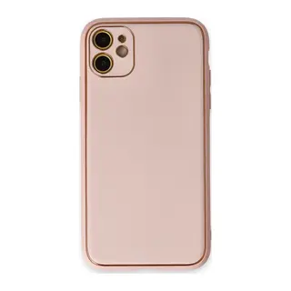 iPhone 12 Kılıf Coco Deri Silikon Kapak - Pudra