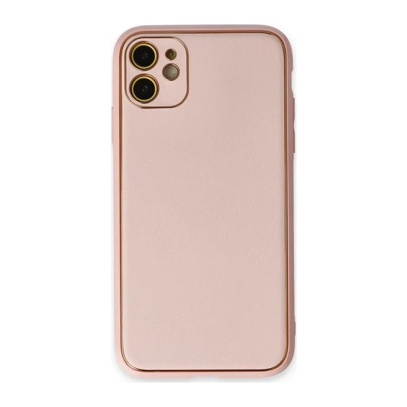 iPhone 12 Kılıf Coco Deri Silikon Kapak - Pudra