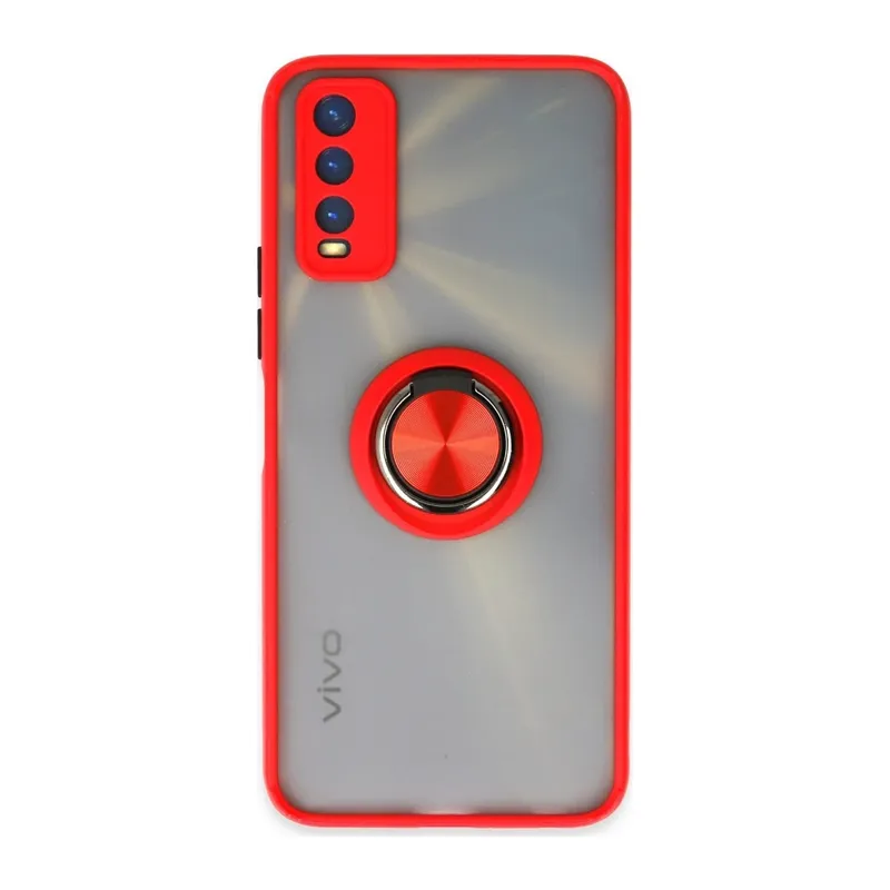 Vivo Y11S Kılıf Montreal Yüzüklü Silikon Kapak - Kırmızı