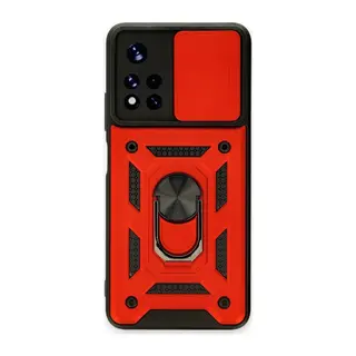 Poco M4 Pro 5G Kılıf Pars Lens Yüzüklü Silikon - Kırmızı