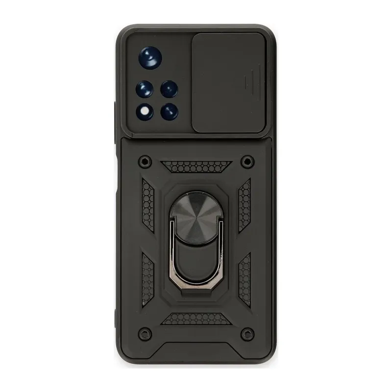 Poco M4 Pro 5G Kılıf Pars Lens Yüzüklü Silikon - Siyah