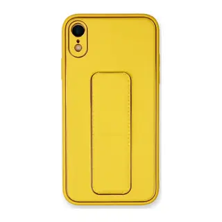 iPhone XR Kılıf Coco Deri Standlı Kapak - Sarı
