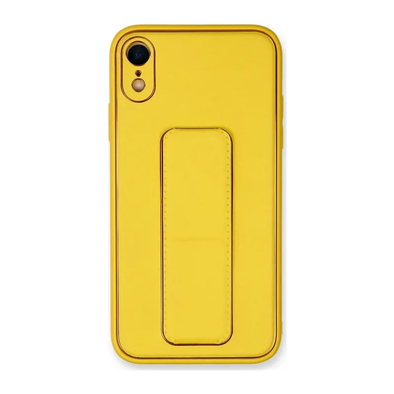 iPhone XR Kılıf Coco Deri Standlı Kapak - Sarı