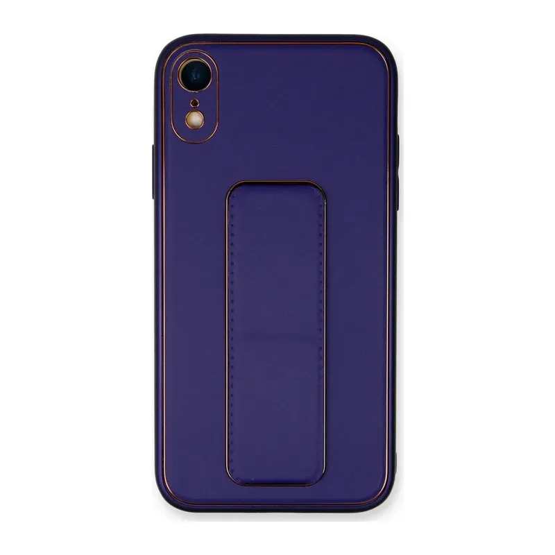 iPhone XR Kılıf Coco Deri Standlı Kapak - Mor