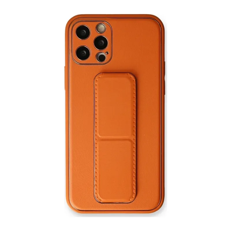 iPhone 12 Pro Kılıf Coco Deri Standlı Kapak - Turuncu