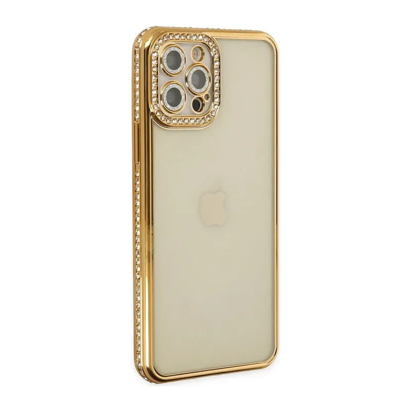 iPhone 12 Pro Kılıf Joke Taşlı Silikon - Gold