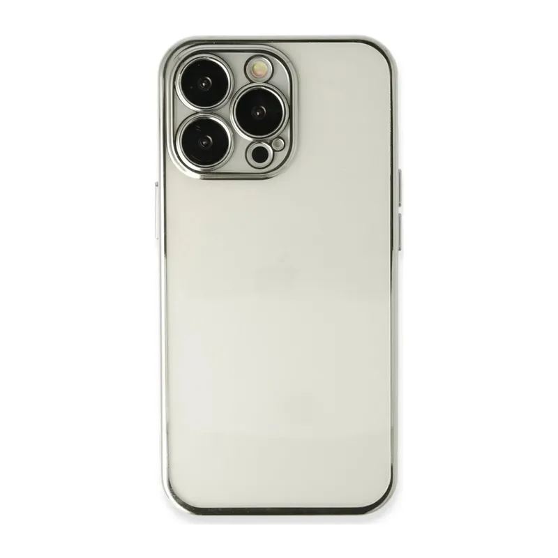 iPhone 14 Pro Max Kılıf Lensli Silikon - Gümüş