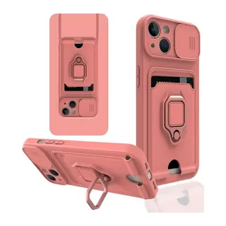 iPhone 14 Kılıf Zuma Kartvizitli Yüzüklü Silikon - Pembe