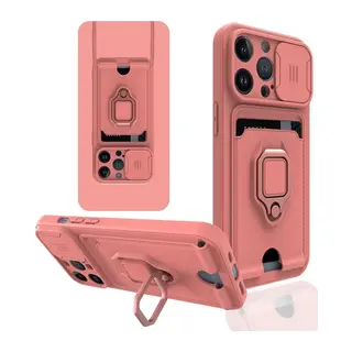 iPhone 14 Pro Kılıf Zuma Kartvizitli Yüzüklü Silikon - Pembe