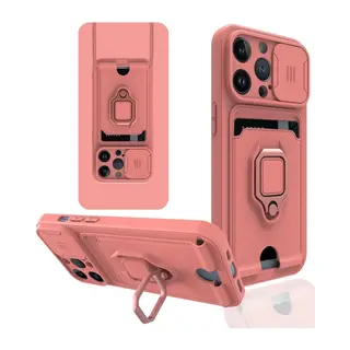 iPhone 14 Pro Max Kılıf Zuma Kartvizitli Yüzüklü Silikon - Pembe