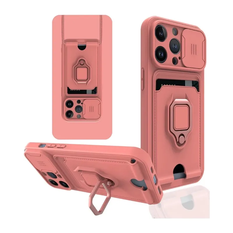 iPhone 14 Pro Max Kılıf Zuma Kartvizitli Yüzüklü Silikon - Pembe