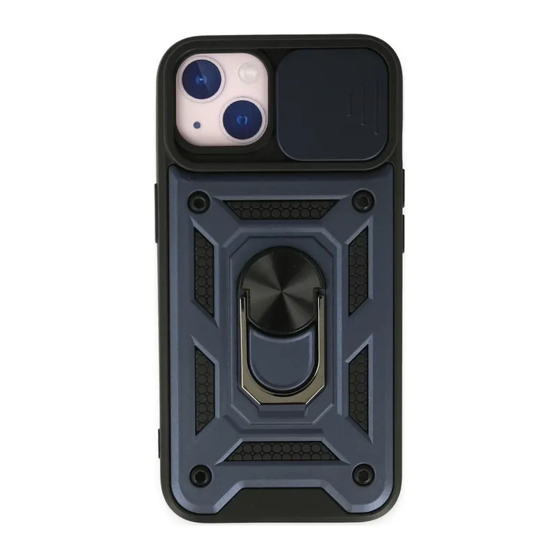 iPhone 14 Kılıf Pars Lens Yüzüklü Silikon - Lacivert