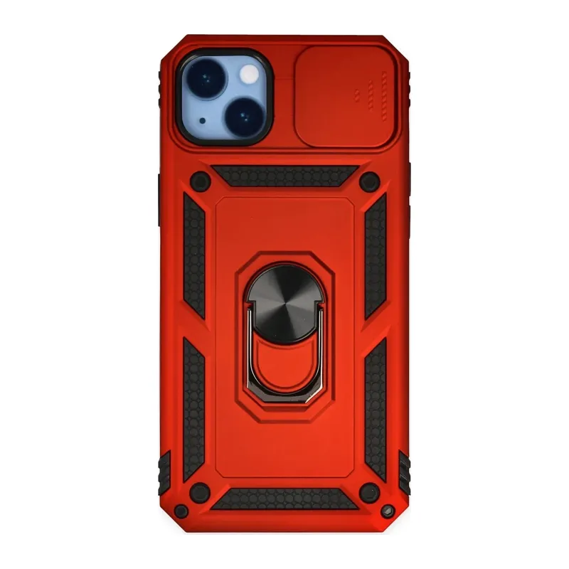 iPhone 14 Plus Kılıf Pars Lens Yüzüklü Silikon - Kırmızı