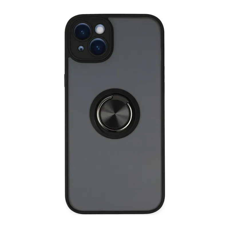 iPhone 14 Kılıf Montreal Yüzüklü Silikon Kapak - Siyah