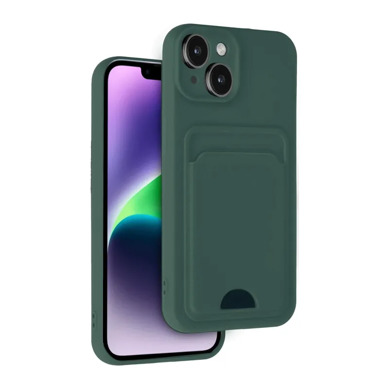 iPhone 14 Kılıf Kelvin Kartvizitli Silikon - Koyu Yeşil