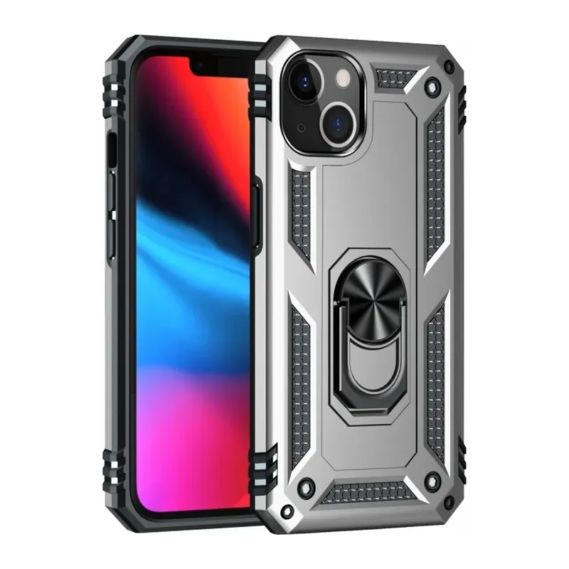 iPhone 14 Plus Kılıf Sofya Yüzüklü Silikon Kapak - Gümüş