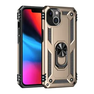 iPhone 14 Plus Kılıf Sofya Yüzüklü Silikon Kapak - Gold