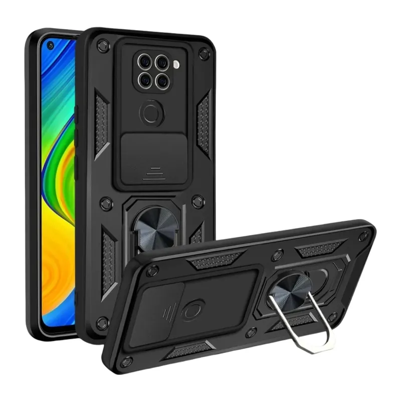 Redmi Note 9 4G Kılıf Pars Lens Yüzüklü Silikon - Siyah