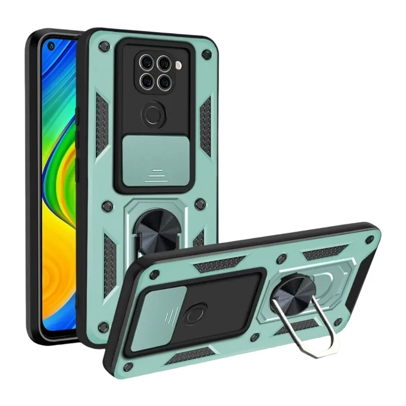 Redmi Note 9 4G Kılıf Pars Lens Yüzüklü Silikon - Yeşil