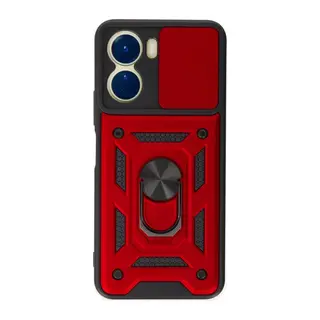 Vivo Y16 Kılıf Pars Lens Yüzüklü Silikon - Kırmızı