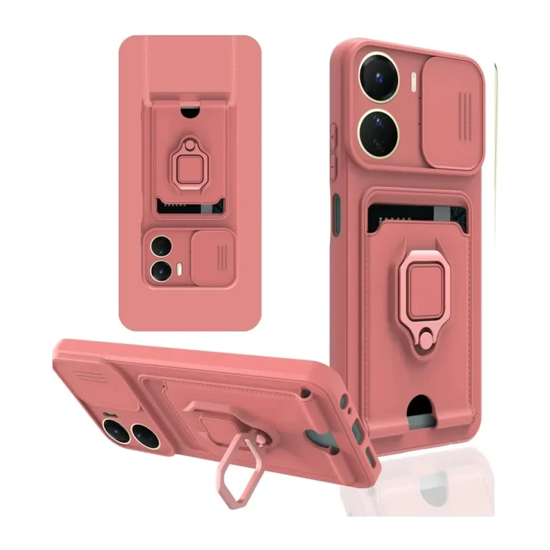 Vivo Y16 Kılıf Zuma Kartvizitli Yüzüklü Silikon - Pembe