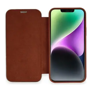 iPhone 12 Kılıf Dolpin Kapaklı - Kahverengi