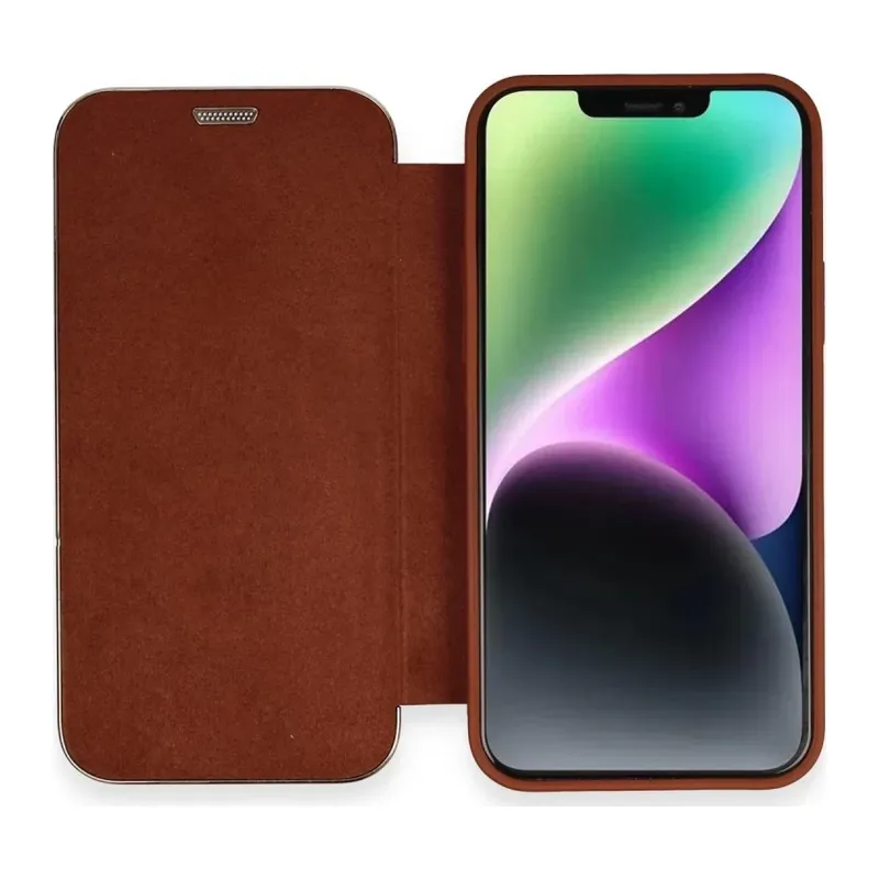 iPhone 12 Kılıf Dolpin Kapaklı - Kahverengi