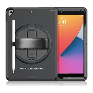 iPad 10.2 (7.nesil) Kılıf Hand Strap Tablet Kılıfı - Siyah