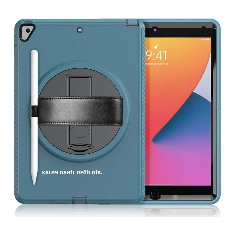 iPad 10.2 (7.nesil) Kılıf Hand Strap Tablet Kılıfı - Turkuaz