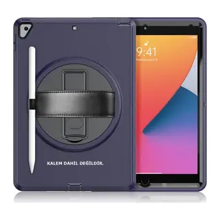iPad 10.2 (7.nesil) Kılıf Hand Strap Tablet Kılıfı - Lacivert