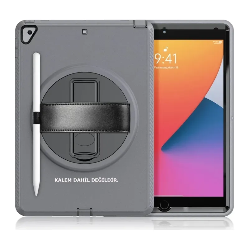 iPad 10.2 (7.nesil) Kılıf Hand Strap Tablet Kılıfı - Gri