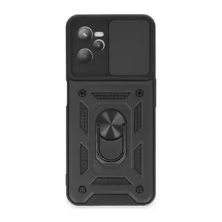 Realme C35 Kılıf Pars Lens Yüzüklü Silikon - Siyah
