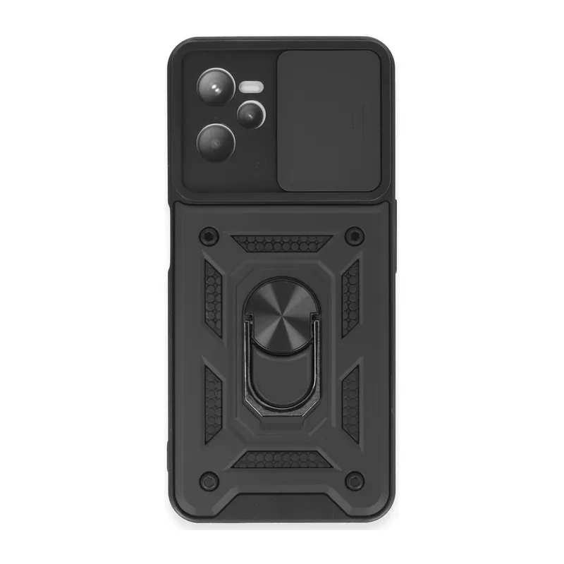 Realme C35 Kılıf Pars Lens Yüzüklü Silikon - Siyah