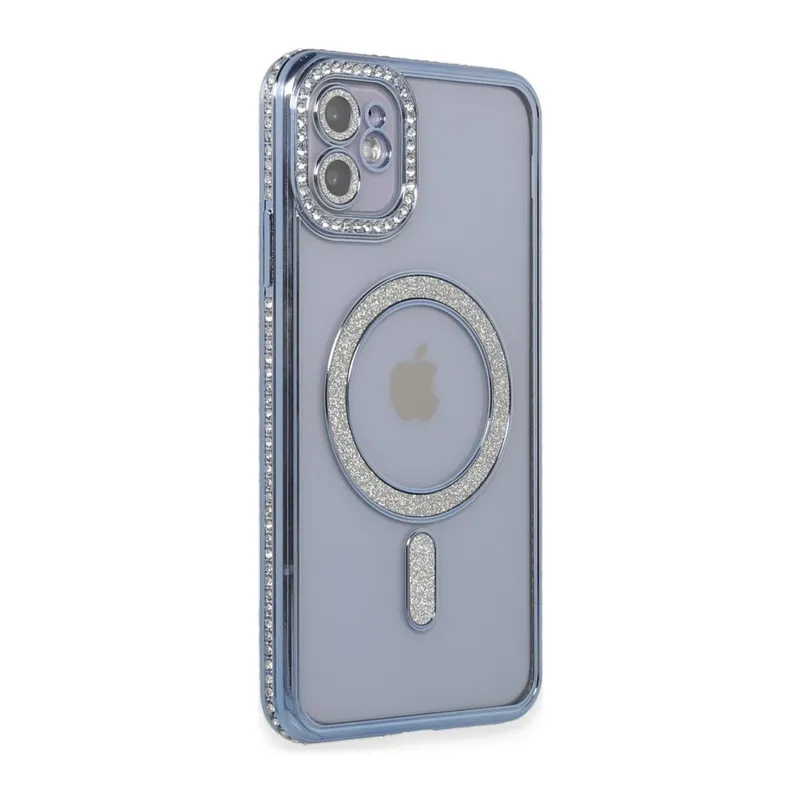 iPhone 11 Kılıf Joke Simli Magneticsafe Kılıf - Mavi