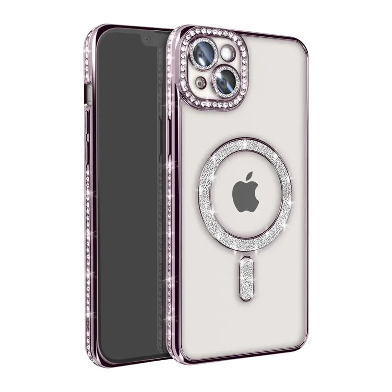 iPhone 14 Kılıf Joke Simli Magneticsafe Kılıf - Derin Mor