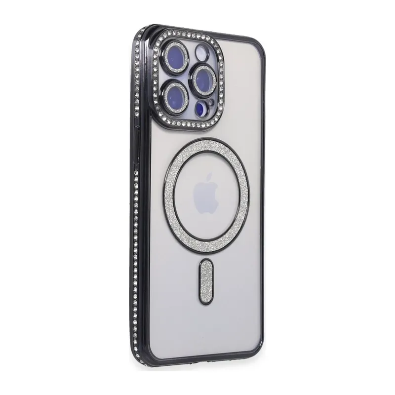 iPhone 14 Pro Max Kılıf Joke Simli Magneticsafe Kılıf - Siyah