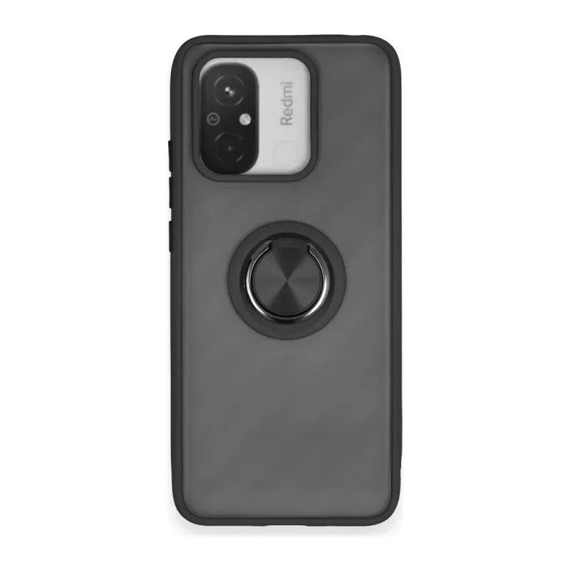 Redmi 12C Kılıf Montreal Yüzüklü Silikon Kapak - Siyah