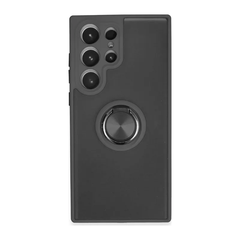 Samsung Galaxy S23 Ultra Kılıf Montreal Yüzüklü Silikon Kapak - Siyah
