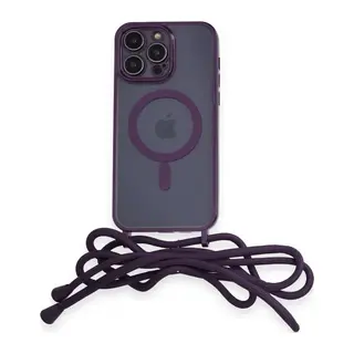 iPhone 13 Pro Max Kılıf Divo Lazer Askılı Magsafe Kapak - Derin Mor