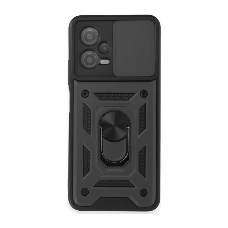 Redmi Note 12 5G Kılıf Pars Lens Yüzüklü Silikon - Siyah