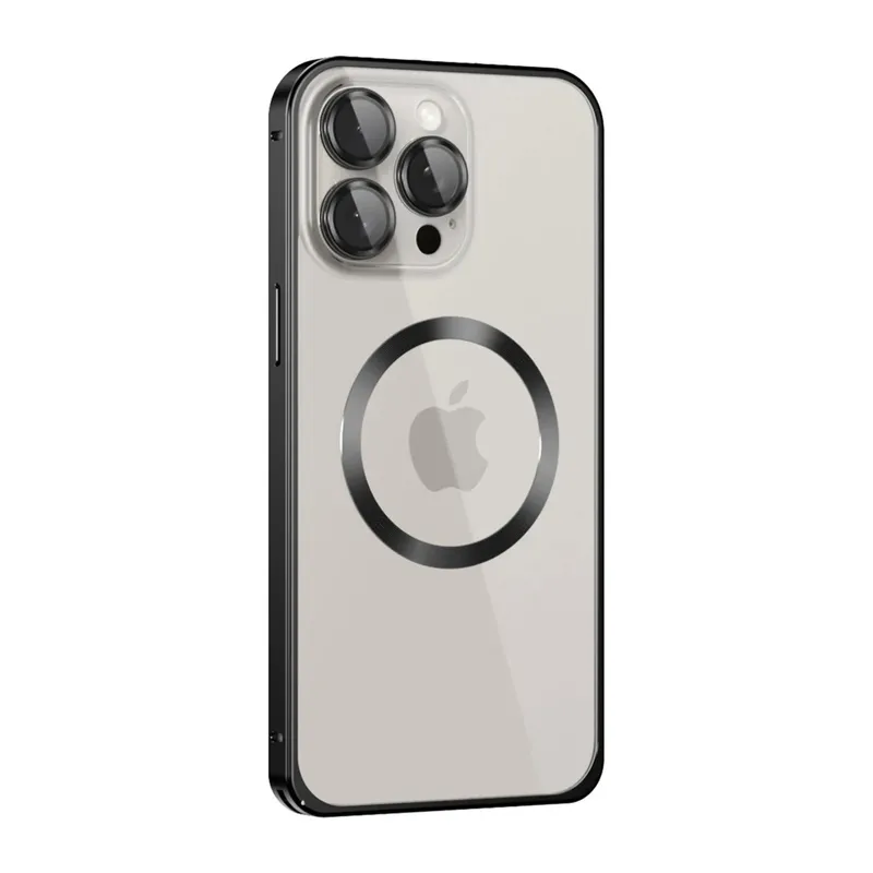 iPhone 15 Pro Max Kılıf Metal Bumper Magneticsafe Kapak - Siyah