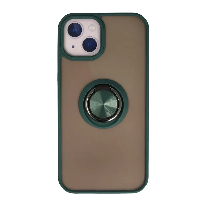 iPhone 15 Kılıf Montreal Yüzüklü Silikon Kapak - Yeşil
