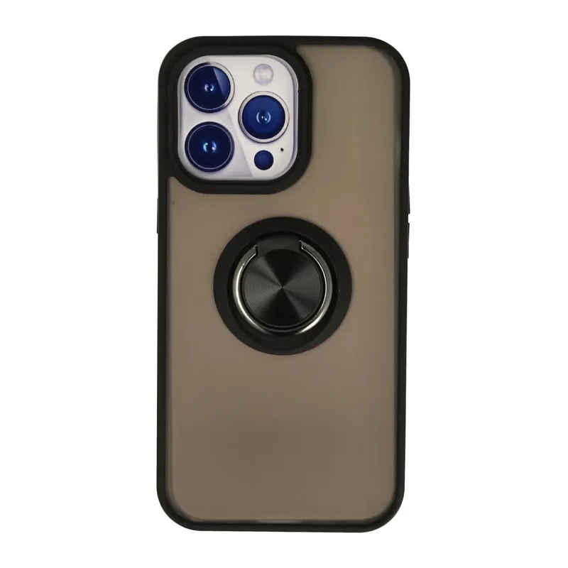 iPhone 15 Pro Max Kılıf Montreal Yüzüklü Silikon Kapak - Siyah
