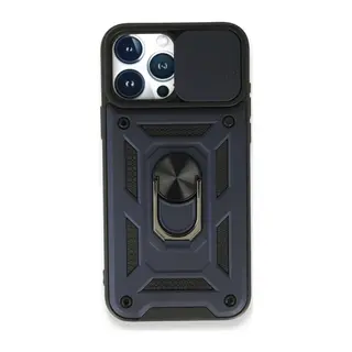 iPhone 15 Pro Kılıf Pars Lens Yüzüklü Silikon - Lacivert